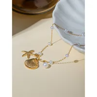 Beach Classic Style Starfish Shell 304 Stainless Steel Plating Inlay Pearl 18K Gold Plated Women's Anklet main image 6