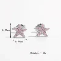 1 Pair White Gold Plated 925 Sterling Silver Zircon Rabbit Round Star Ear Studs main image 7