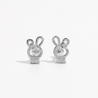 1 Pair White Gold Plated 925 Sterling Silver Zircon Rabbit Round Star Ear Studs main image 5