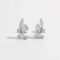 1 Pair White Gold Plated 925 Sterling Silver Zircon Rabbit Round Star Ear Studs main image 4