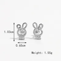 1 Pair White Gold Plated 925 Sterling Silver Zircon Rabbit Round Star Ear Studs sku image 2
