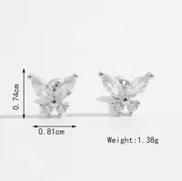 1 Pair White Gold Plated 925 Sterling Silver Zircon Rabbit Round Star Ear Studs sku image 3