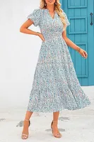 Women's Floral Dress Basic V Neck Pocket Short Sleeve Ditsy Floral Midi Dress Office Daily Date main image 1