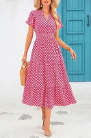 Women's Floral Dress Basic V Neck Pocket Short Sleeve Ditsy Floral Midi Dress Office Daily Date main image 9