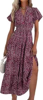 Women's Floral Dress Basic V Neck Pocket Short Sleeve Ditsy Floral Midi Dress Office Daily Date main image 5