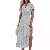 Women's Floral Dress Basic V Neck Pocket Short Sleeve Ditsy Floral Midi Dress Office Daily Date main image 8