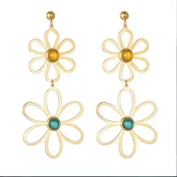 1 Pair Vintage Style French Style Simple Style Flower Plating Hollow Out Inlay 304 Stainless Steel Glass Stone 14K Gold Plated Drop Earrings main image 2