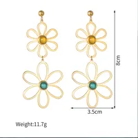 1 Pair Vintage Style French Style Simple Style Flower Plating Hollow Out Inlay 304 Stainless Steel Glass Stone 14K Gold Plated Drop Earrings main image 5