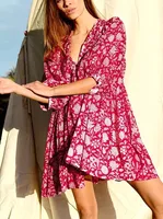 Women's Floral Dress Vacation V Neck 3/4 Length Sleeve Printing Above Knee Holiday Travel Beach main image 9