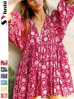 Women's Floral Dress Vacation V Neck 3/4 Length Sleeve Printing Above Knee Holiday Travel Beach main image 1