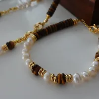 Japanese Style Geometric Natural Stone Freshwater Pearl Necklace In Bulk sku image 22