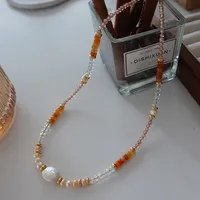Japanese Style Geometric Natural Stone Freshwater Pearl Necklace In Bulk sku image 36