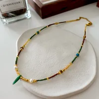 Japanese Style Geometric Natural Stone Freshwater Pearl Necklace In Bulk sku image 17