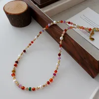Japanese Style Geometric Natural Stone Freshwater Pearl Necklace In Bulk sku image 31
