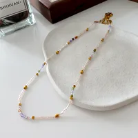 Japanese Style Geometric Natural Stone Freshwater Pearl Necklace In Bulk sku image 14