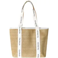 Women's Large Straw Letter Solid Color Vacation Beach Square Zipper Straw Bag main image 4