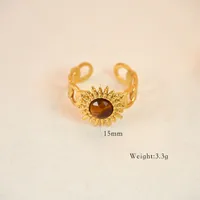 304 Stainless Steel Titanium Steel 14K Gold Plated Vintage Style Lady Classic Style Beaded Plating Inlay Geometric Natural Stone Rings Necklace main image 9