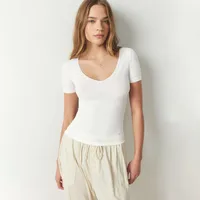Line Decorative Thread Design Short-sleeved Shoulder T-shirt Summer   Pure Desire Women's Slim-fit Top sku image 17