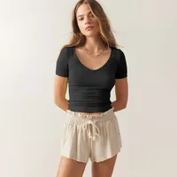 Line Decorative Thread Design Short-sleeved Shoulder T-shirt Summer   Pure Desire Women's Slim-fit Top sku image 2