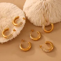 1 Pair Casual Simple Style Commute C Shape Inlay Titanium Steel Rhinestones 18K Gold Plated Ear Studs main image 6