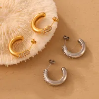 1 Pair Casual Simple Style Commute C Shape Inlay Titanium Steel Rhinestones 18K Gold Plated Ear Studs main image 3
