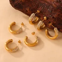 1 Pair Casual Simple Style Commute C Shape Inlay Titanium Steel Rhinestones 18K Gold Plated Ear Studs main image 2