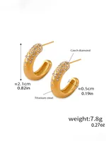 1 Pair Casual Simple Style Commute C Shape Inlay Titanium Steel Rhinestones 18K Gold Plated Ear Studs main image 8
