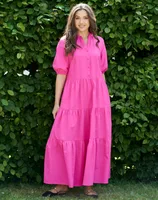 Women's Regular Dress Simple Style Standing Collar Button Short Sleeve Solid Color Maxi Long Dress Holiday Daily sku image 12
