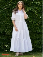 Women's Regular Dress Simple Style Standing Collar Button Short Sleeve Solid Color Maxi Long Dress Holiday Daily sku image 19