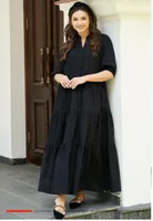 Women's Regular Dress Simple Style Standing Collar Button Short Sleeve Solid Color Maxi Long Dress Holiday Daily sku image 24
