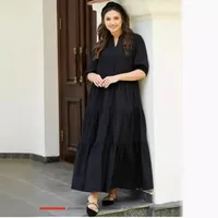 Women's Regular Dress Simple Style Standing Collar Button Short Sleeve Solid Color Maxi Long Dress Holiday Daily main image 3