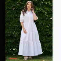 Women's Regular Dress Simple Style Standing Collar Button Short Sleeve Solid Color Maxi Long Dress Holiday Daily main image 5