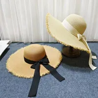 Women's Elegant Simple Style Solid Color Bow Knot Wide Eaves Straw Hat main image 2
