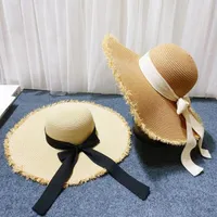 Women's Elegant Simple Style Solid Color Bow Knot Wide Eaves Straw Hat main image 1