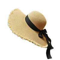 Women's Elegant Simple Style Solid Color Bow Knot Wide Eaves Straw Hat main image 5