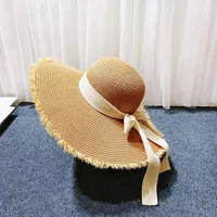 Women's Elegant Simple Style Solid Color Bow Knot Wide Eaves Straw Hat sku image 4
