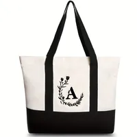 Women's Medium Canvas Letter Flower Classic Style Square Zipper Shoulder Bag main image 1