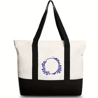 Women's Medium Canvas Letter Flower Classic Style Square Zipper Shoulder Bag main image 3