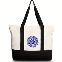 Women's Medium Canvas Letter Flower Classic Style Square Zipper Shoulder Bag main image 2