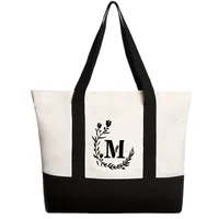 Women's Medium Canvas Letter Flower Classic Style Square Zipper Shoulder Bag main image 4