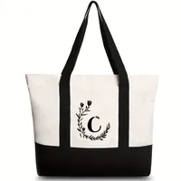 Women's Medium Canvas Letter Flower Classic Style Square Zipper Shoulder Bag sku image 27