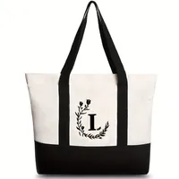 Women's Medium Canvas Letter Flower Classic Style Square Zipper Shoulder Bag sku image 33