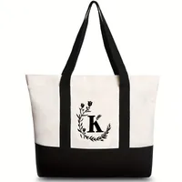 Women's Medium Canvas Letter Flower Classic Style Square Zipper Shoulder Bag sku image 9