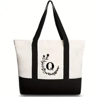 Women's Medium Canvas Letter Flower Classic Style Square Zipper Shoulder Bag sku image 37