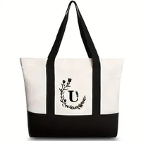 Women's Medium Canvas Letter Flower Classic Style Square Zipper Shoulder Bag sku image 13