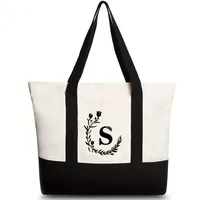 Women's Medium Canvas Letter Flower Classic Style Square Zipper Shoulder Bag sku image 11