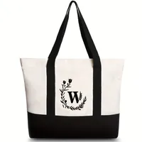 Women's Medium Canvas Letter Flower Classic Style Square Zipper Shoulder Bag sku image 15