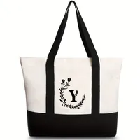Women's Medium Canvas Letter Flower Classic Style Square Zipper Shoulder Bag sku image 16