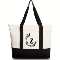Women's Medium Canvas Letter Flower Classic Style Square Zipper Shoulder Bag sku image 40
