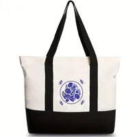 Women's Medium Canvas Letter Flower Classic Style Square Zipper Shoulder Bag sku image 41